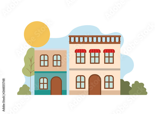 neighborhood houses in landscape isolated icon