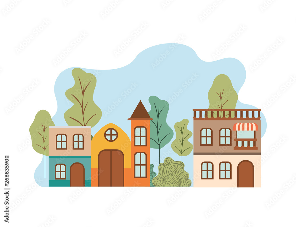 neighborhood houses in landscape isolated icon neighborhood houses in landscape isolated icon