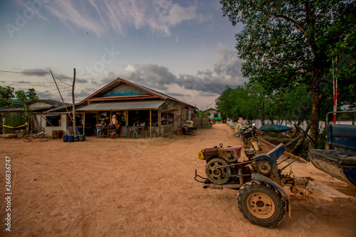 Ranong - Burma Village along the Kra Buri River:March 9, 2019,the atmosphere in the Burmese community There are boat houses and shops for tourists to visit,near the Kra Buri area, the Thai-Myanmar 