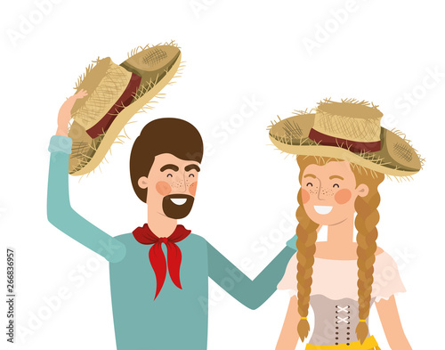 farmers couple talking with straw hat