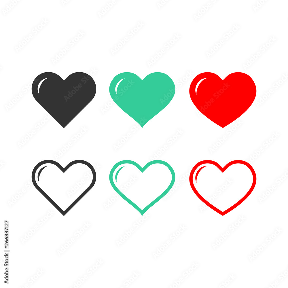 Set Of Heart Icons Love Symbol Romance Illustration Flat Vector Design