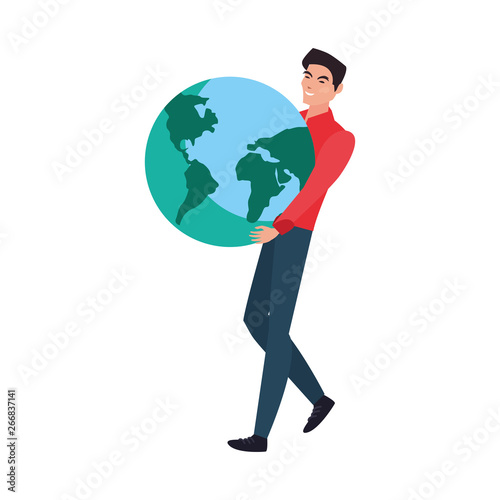 man holding world planet
