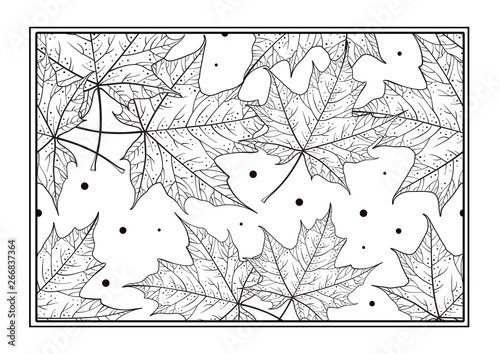 Black and white maple leaves vector antistress coloring page