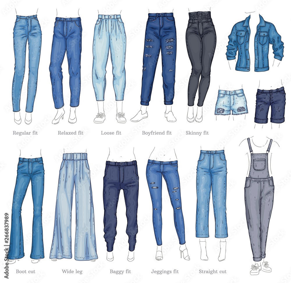 Vector leggings fit style jeans female denim pants Stock Vector | Adobe  Stock