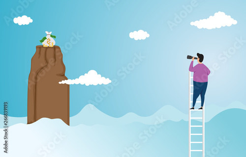 Businessman on Ladder Looking at Target Vision For Success Business Concept Illustration