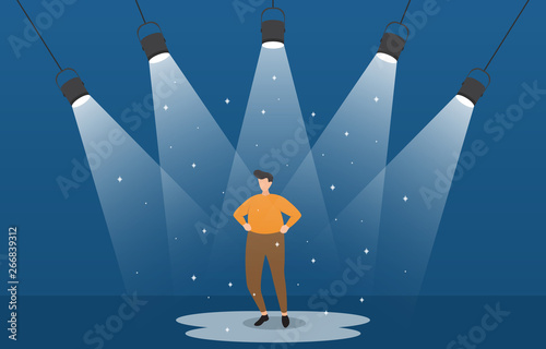 Successful Businessman Confident on Podium Under Spotlight Business Concept Illustration