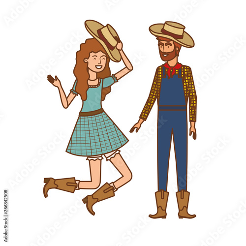 farmers couple dancing with straw hat