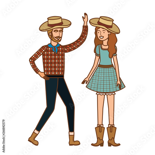 farmers couple dancing with straw hat