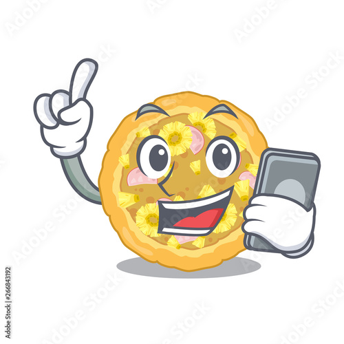 With phone hawaiian pizza isolated in the character