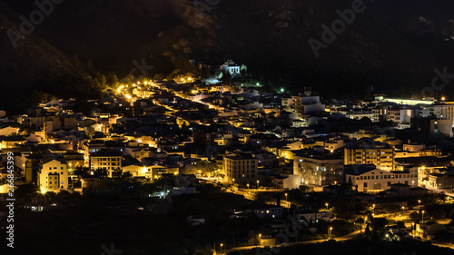 The Spanish town of Pedrequer photographed at night from above.