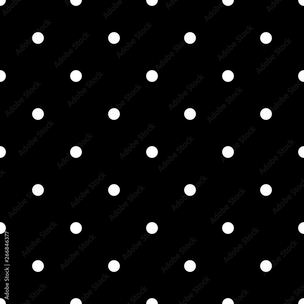 polkadot white seamless pattern black background