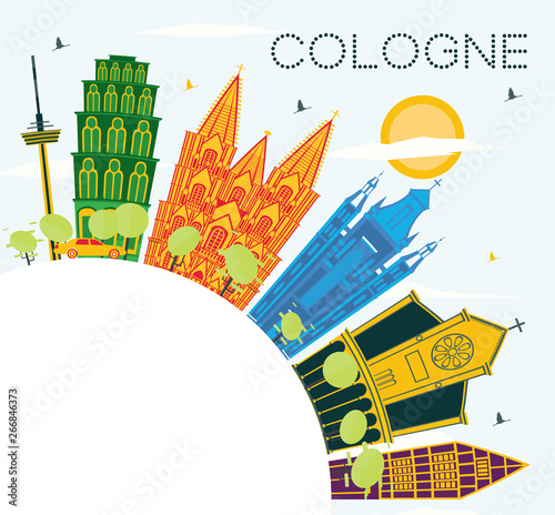 Cologne Germany City Skyline with Color Buildings, Blue Sky and Copy Space.