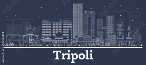 Outline Tripoli Libya City Skyline with White Buildings. photo
