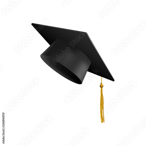 Graduation university or college cap 3d vector isolated on white background.