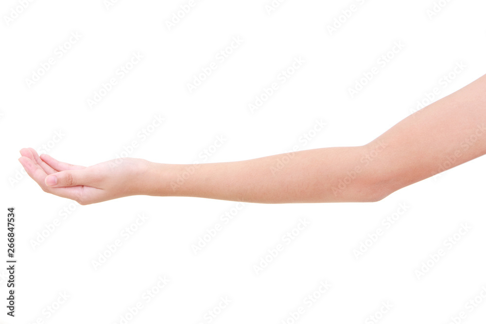 Girl hand gestures isolated over the white background.