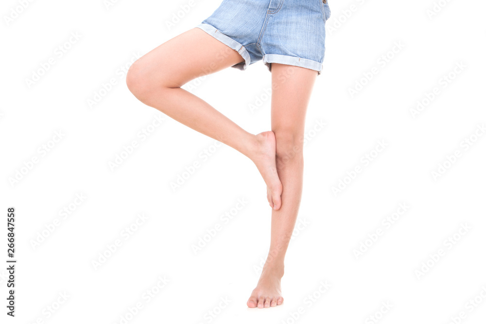 Girl leg gestures isolated over the white background. Girl leg gestures isolated over the white background.