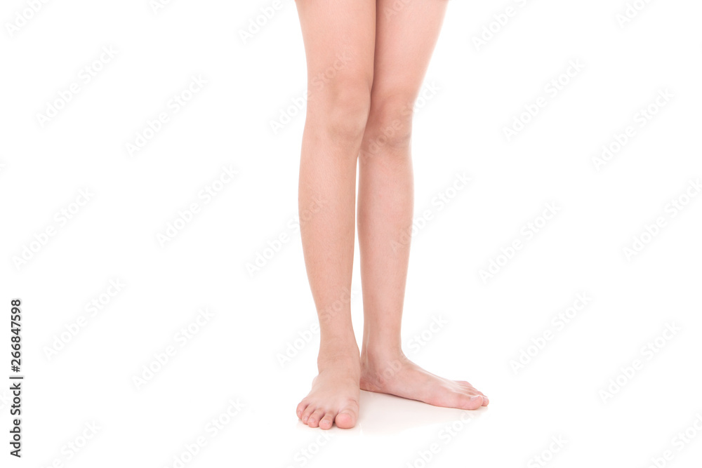 Girl leg gestures isolated over the white background. Girl leg gestures isolated over the white background.