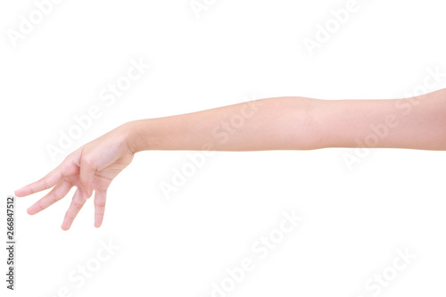 Girl hand gestures isolated over the white background. © aekkorn