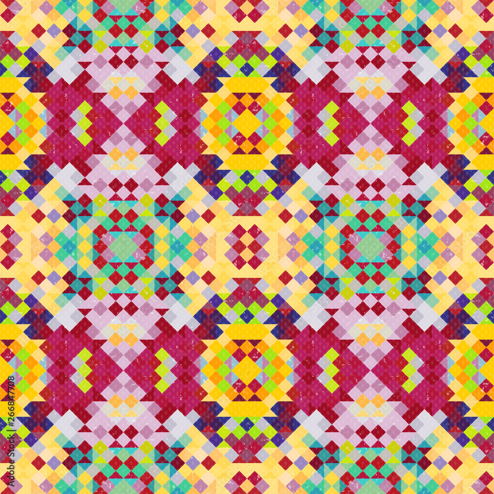 geometric seamless pattern of colored small pixels