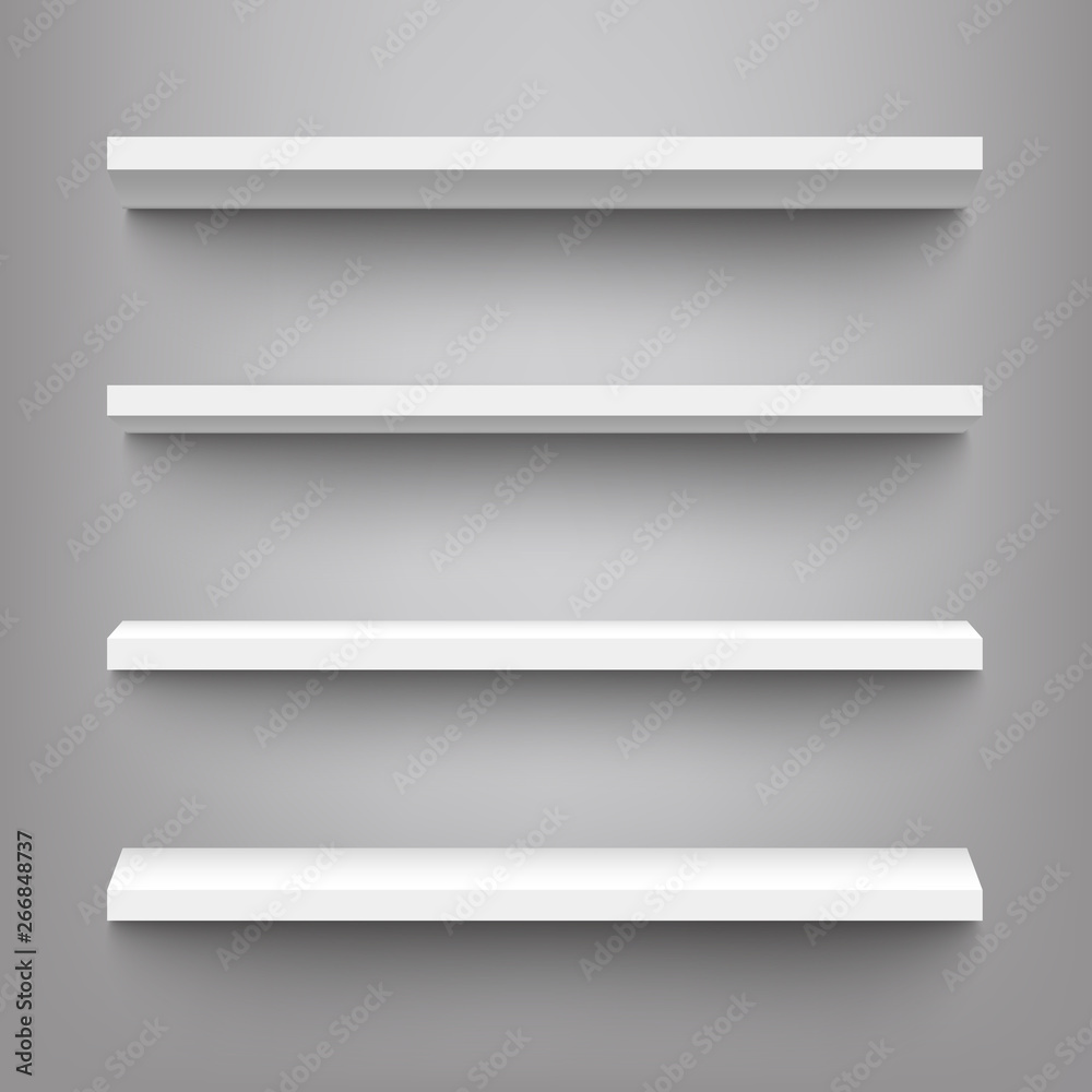 Vector white shelves for product display mockup