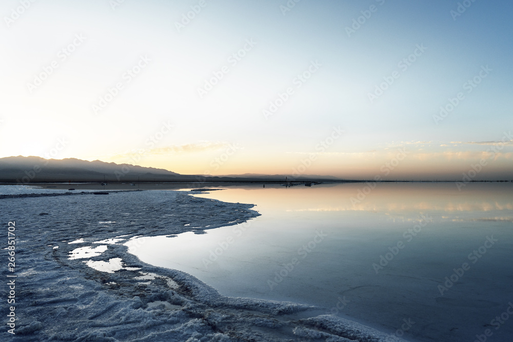 Sunrise view of chaka salt lake