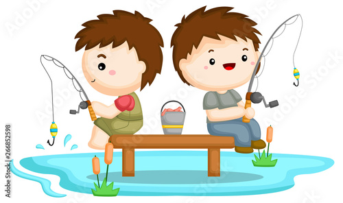 two brothers fishing together at a lake