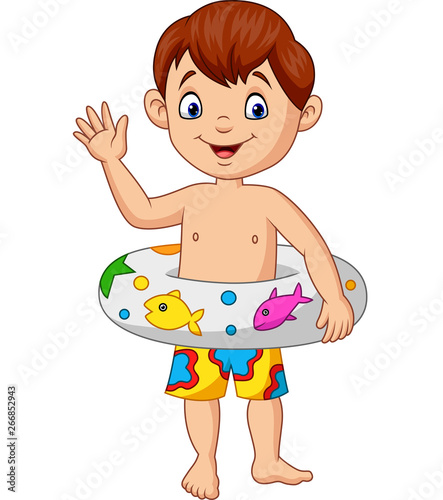 Cartoon little boy with inflatable ring
