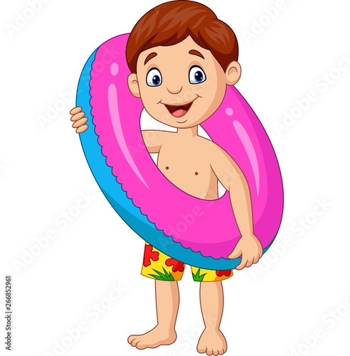 Cartoon little boy with inflatable ring
