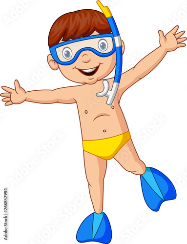 Cartoon boy diving with snorkeling gear