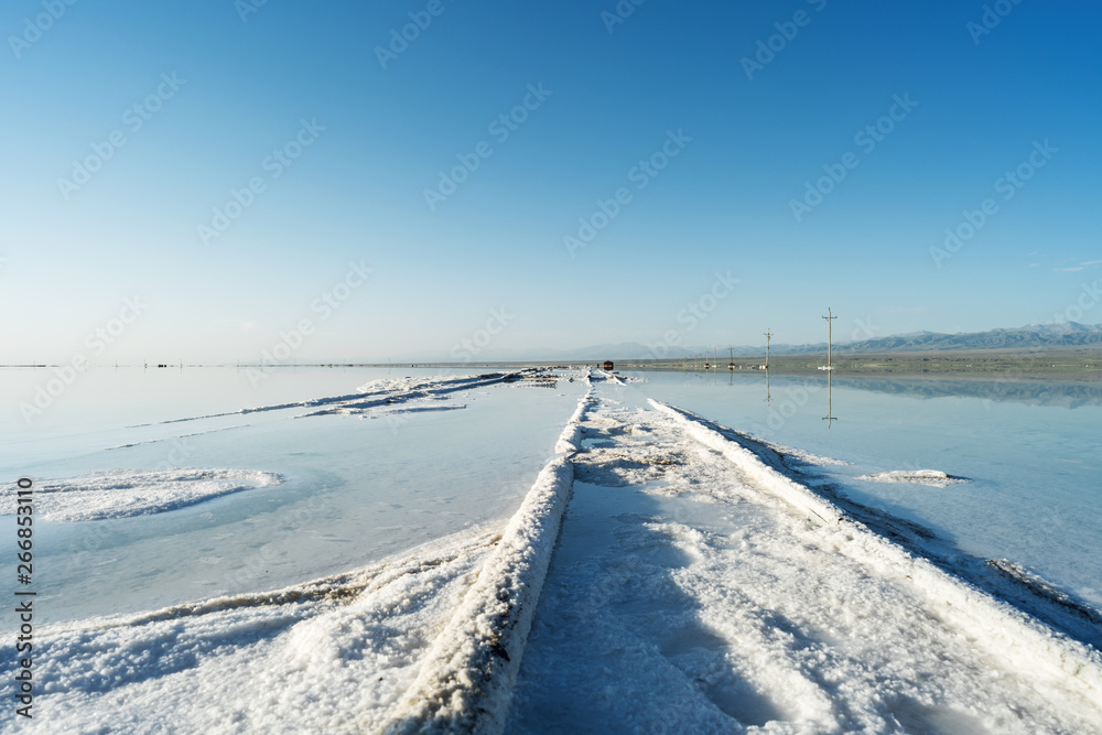Railway tracks in chaka salt lake Railway tracks in chaka salt lake
