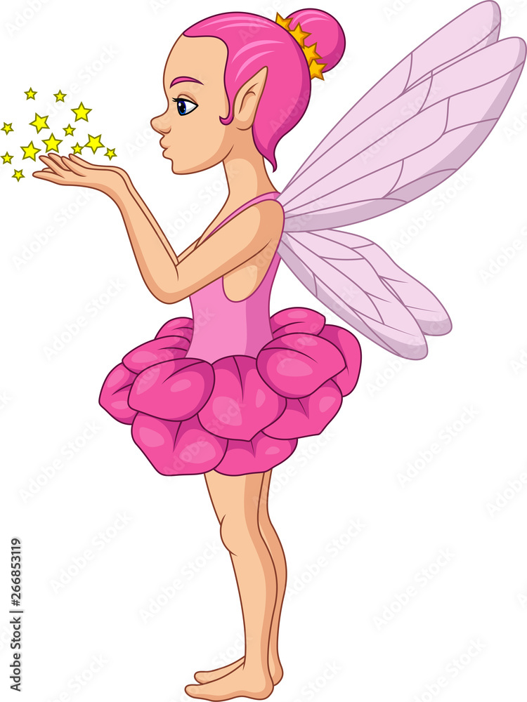 Fototapeta premium Cute fairy cartoon blows stars