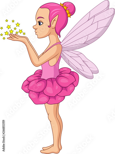 Cute fairy cartoon blows stars