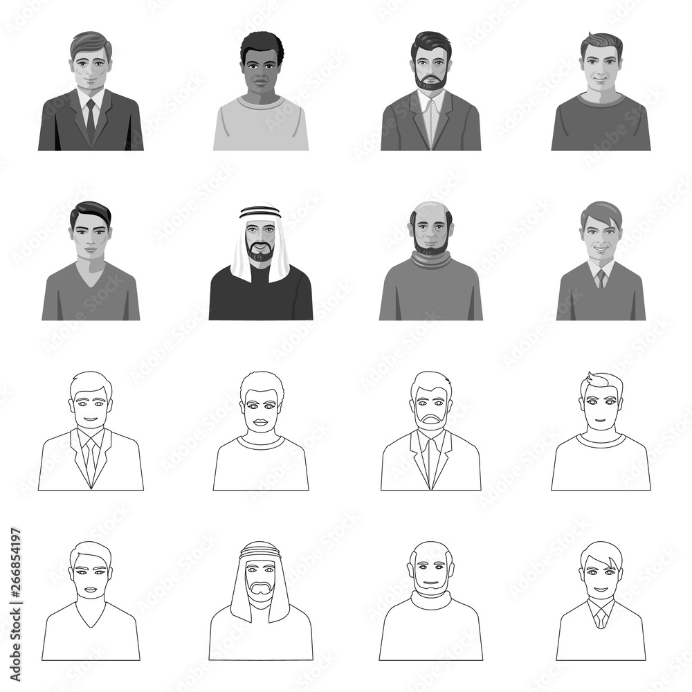 Vector design of hairstyle and profession sign. Collection of hairstyle and character stock symbol for web. Vector design of hairstyle and profession sign. Collection of hairstyle and character stock symbol for web.