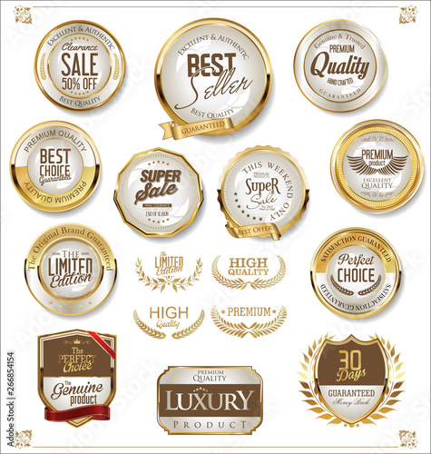 Golden retro sale badges and labels collection