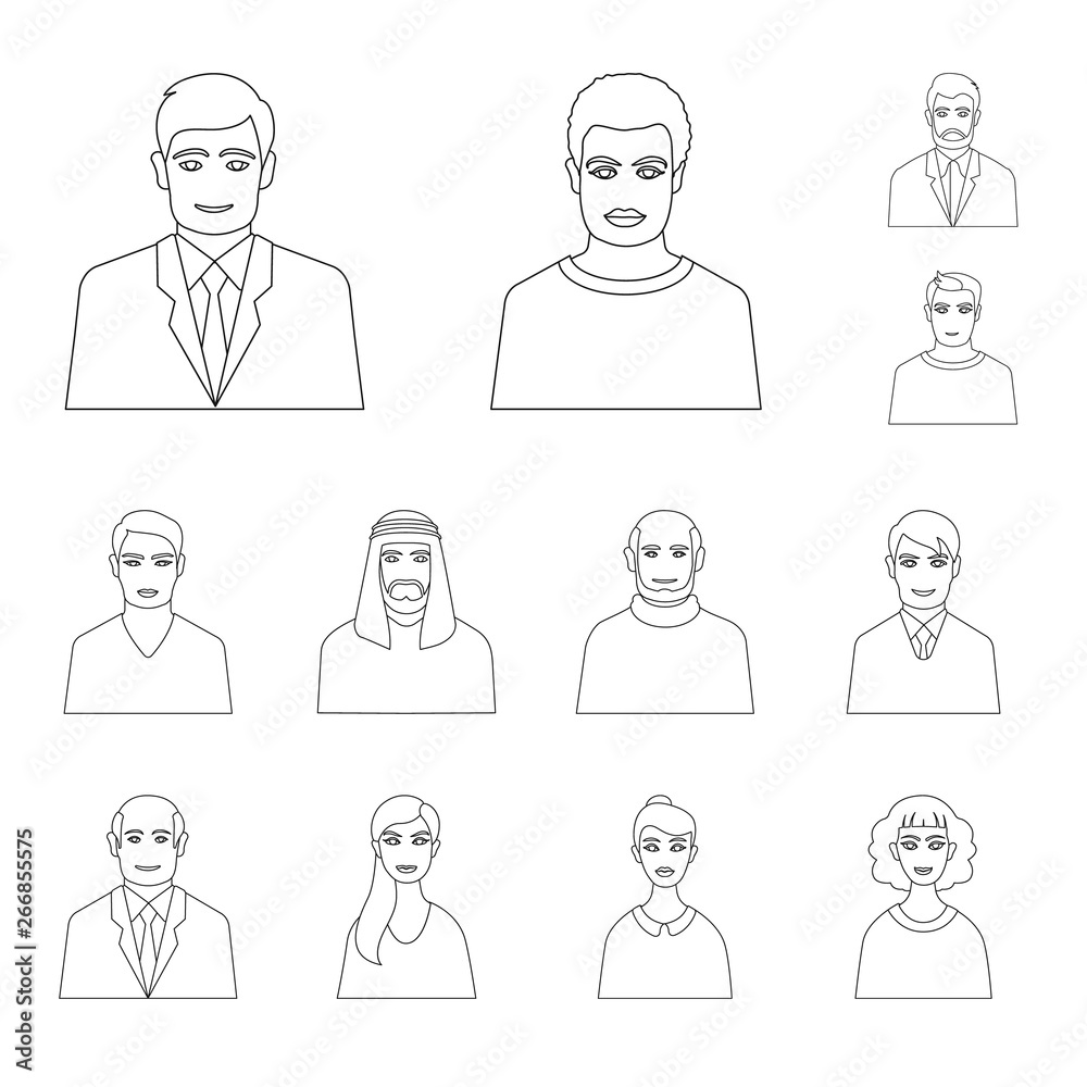 Isolated object of character  and avatar sign. Collection of character  and person vector icon for stock.