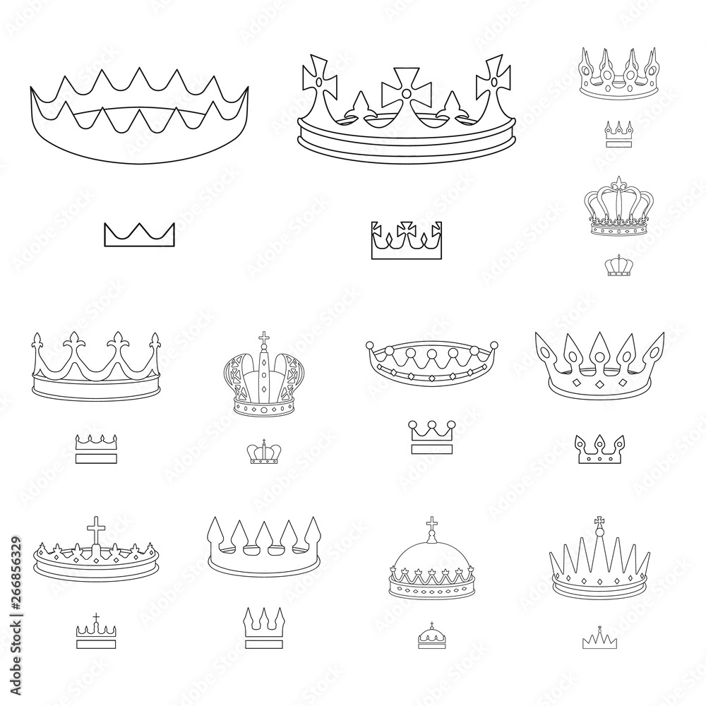 Vector design of queen and heraldic symbol. Set of queen and vip vector icon for stock.