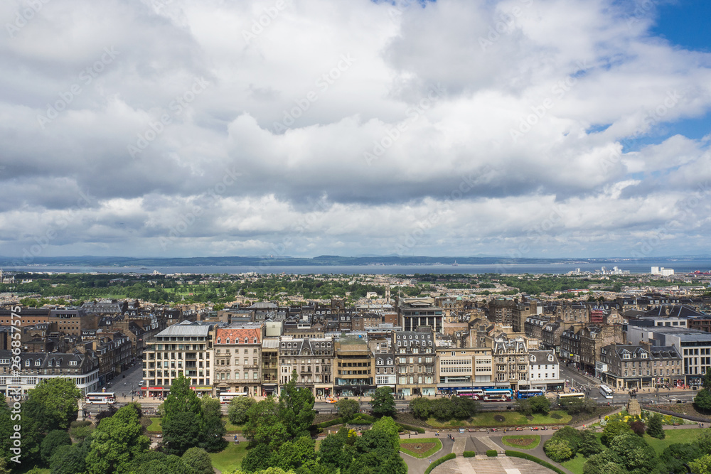 EDINBURGH, SCOTLAND - JUN12, 2017 : Landscape of Edinburgh city on the top view of Edinburgh castle