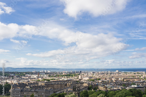 EDINBURGH, SCOTLAND - JUN12, 2017: View on the top of Edinburgh Calton Hill is landscape of old town city at Edinbrugh