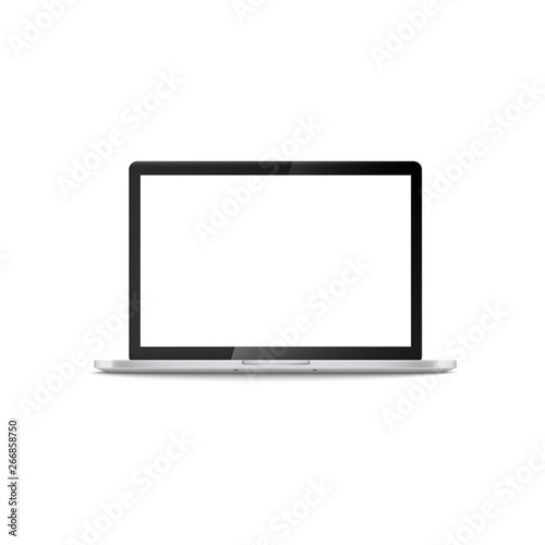 Black and white open laptop with blank screen