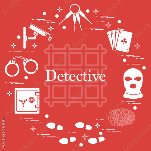 Criminal and detective elements. Crime, law and justice vector icons.
