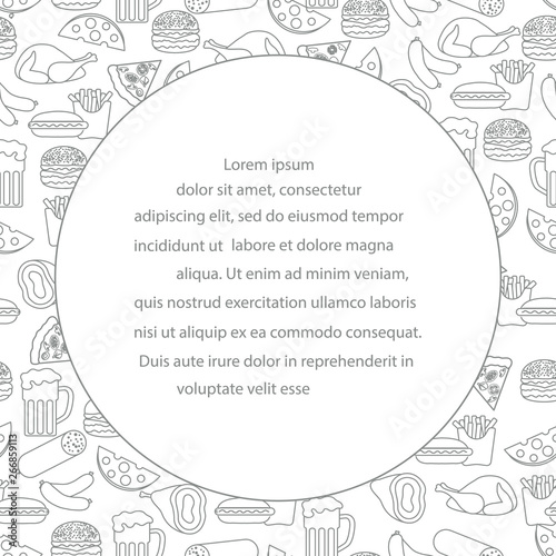 Beer, different types of food and fast food.