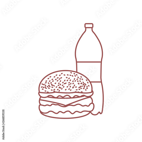 Burger and bottle of soda water.