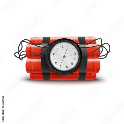 Explosive red dynamite sticks with clock and wires