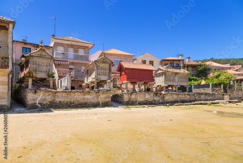 Combarro  Spain. Traditional horreo barns on the seafront