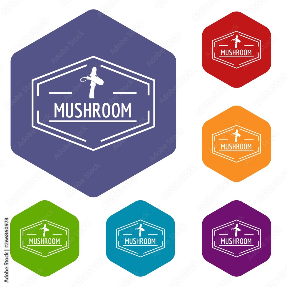 Fototapeta premium Mushroom natural icons vector colorful hexahedron set collection isolated on white 