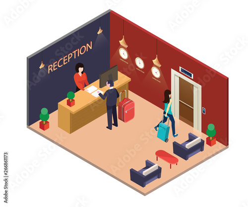 Isometric Artwork Concept of Hotel Lobby
