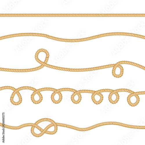 A set of ropes with different types of bends, shapes, curves, lines.