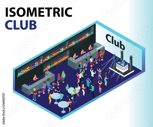 Isometric Artwork Concept of Club & Beer Bar