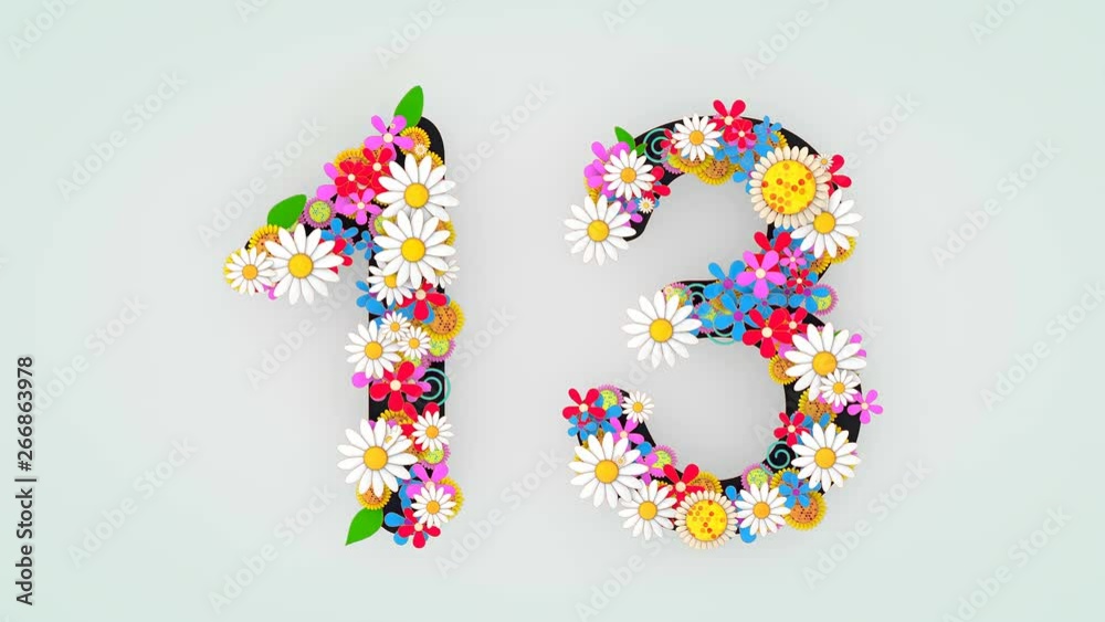 Numerical digit floral animation, 13. Numerical digit floral animation, 13.
