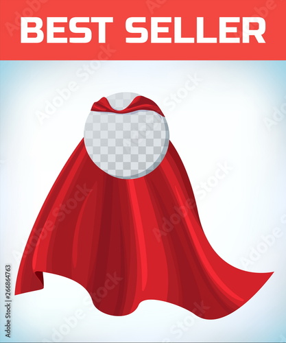 Super hero cape. Red super cloak. Hero clothes. Halloween costume. Strong woman. Super female cape. Girl power. Power icon. Leadership logo. Superhero sign. Success concept